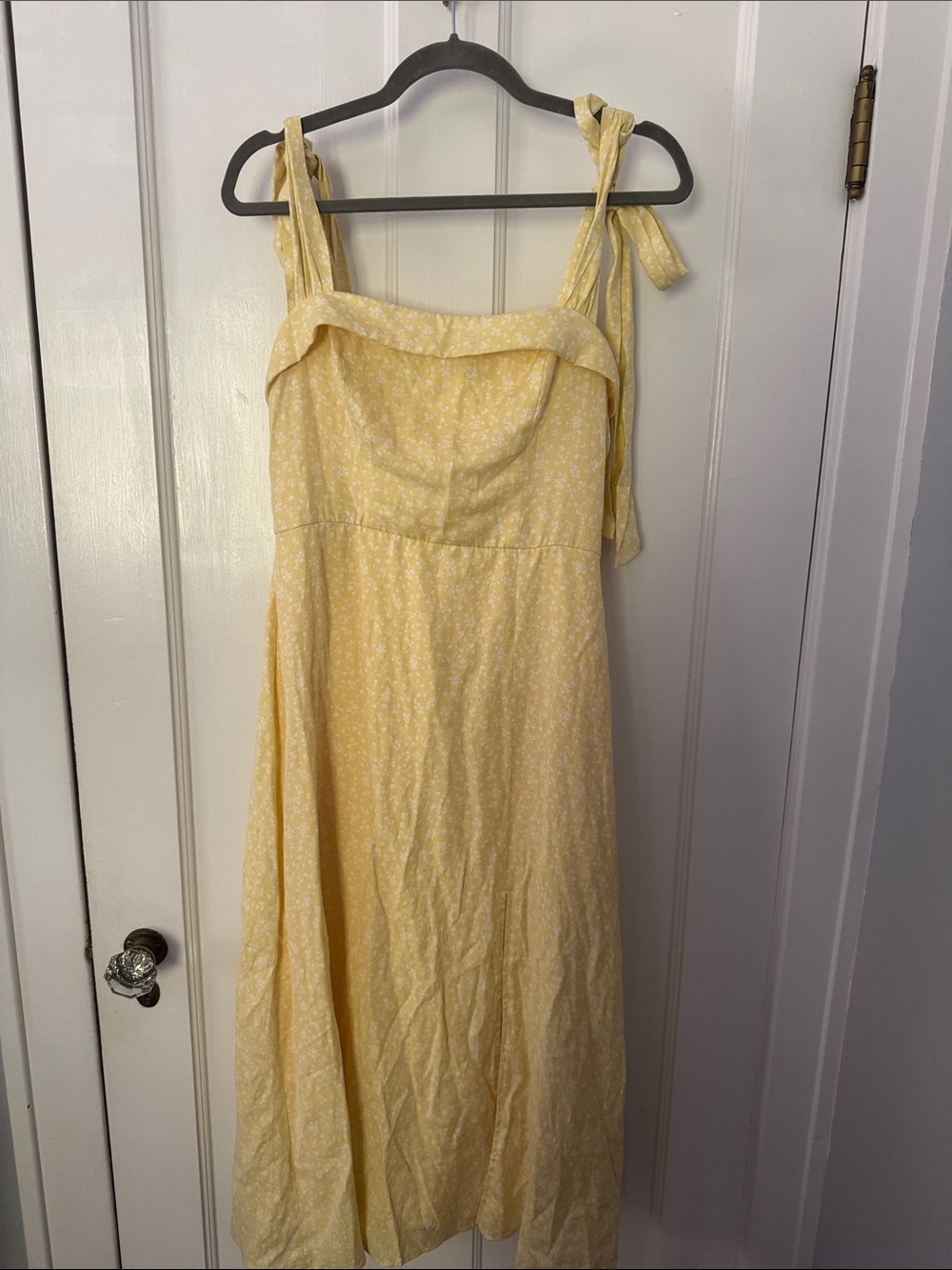 Trixxi Pale Yellow Tie-Shoulder Midi Dress